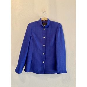 Nina McLemore Jacket Women's 8 Blue Cotton Silk Pearl Blazer